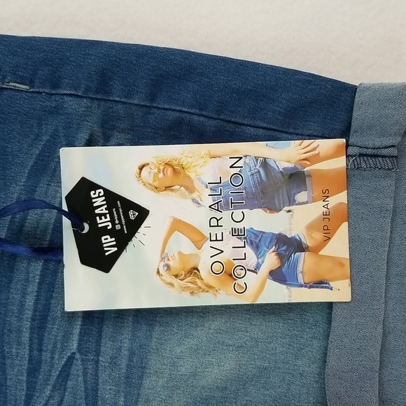 Size 15/16 V.I.P. Jeans Distressed Blue Removable Strap UNISEX Overalls - Picture 2 of 15